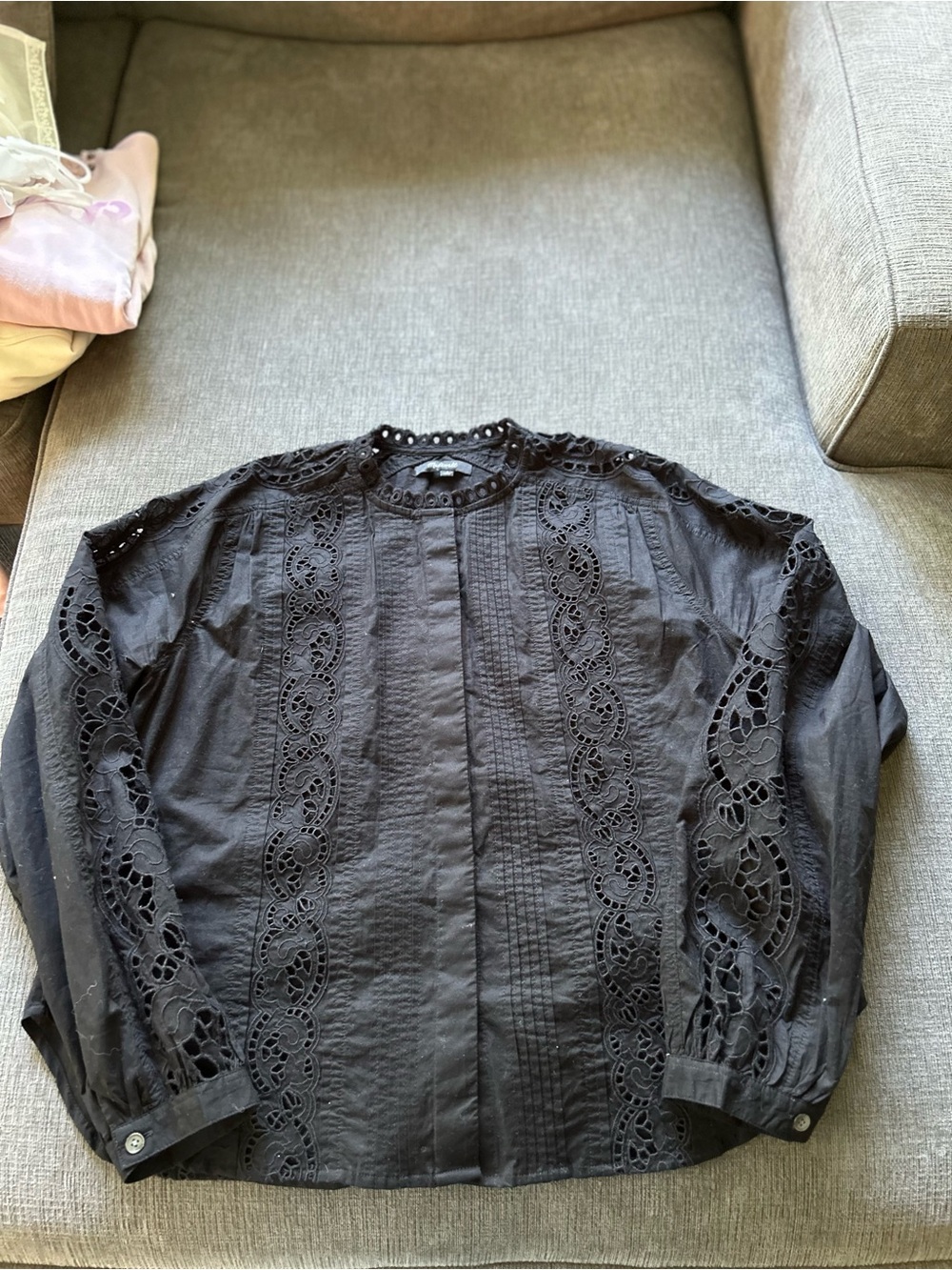 NWOT Madewell Black Cotton Button-Down with Lace Trim